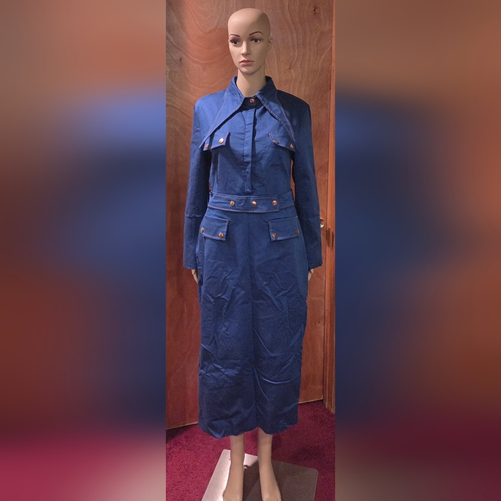 Vintage-Inspired Navy Belted Trench – Size 1X